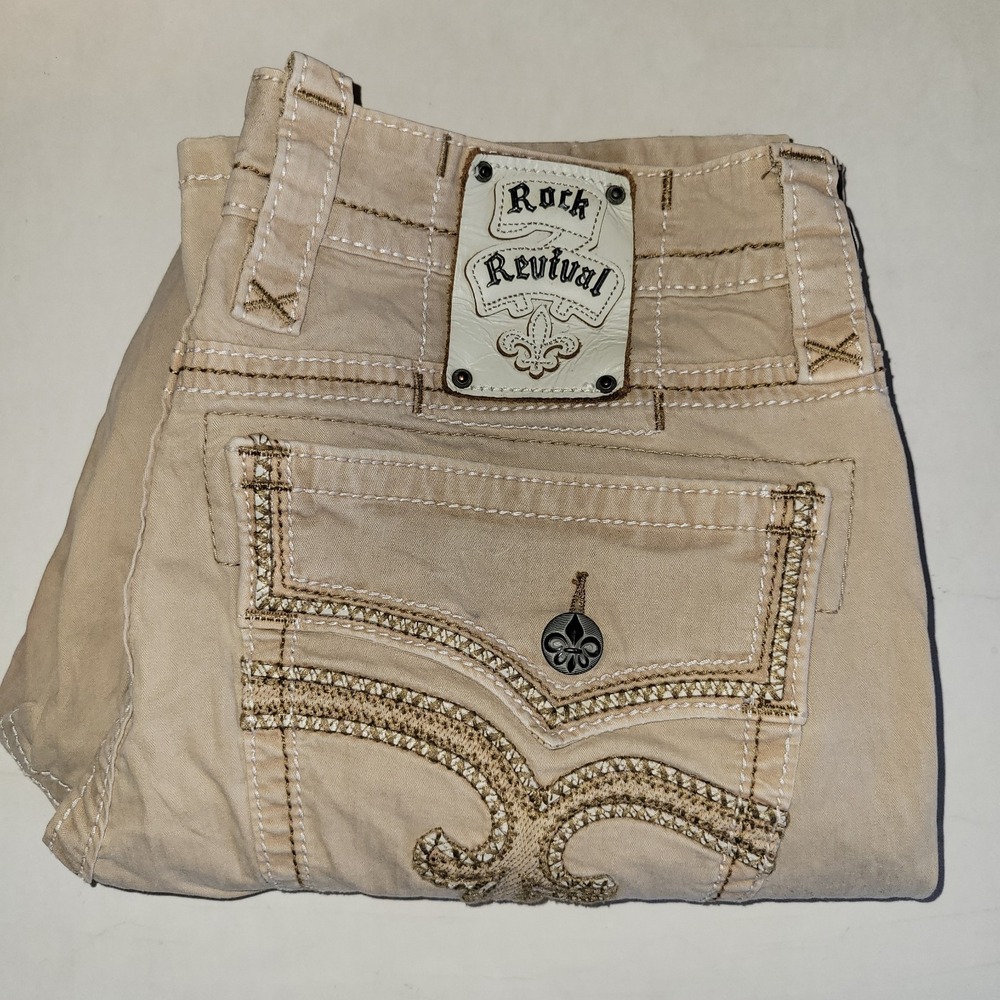 Rock Revival Khaki Jeans Men's Size 35x31 Western Grunge Hip Hop SEE PICS READ